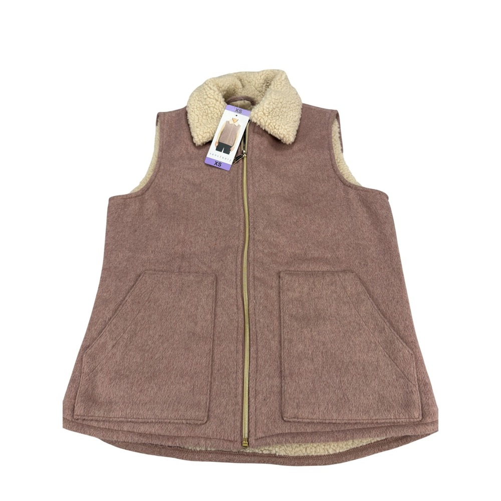 Sanctuary Womens Mauve Faux Shearling Lined Zip Up Vest XS 1893464